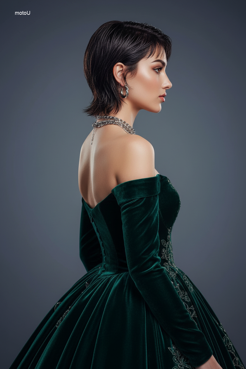 Y2K inspired short hairstyle with spiky ends and wet texture, side profile view.