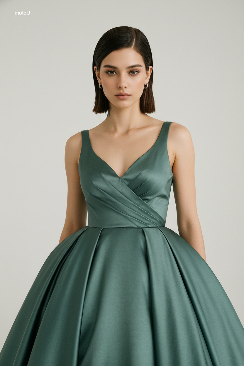 Sleek wet look bob with a dramatic deep side part tucked behind the ear.