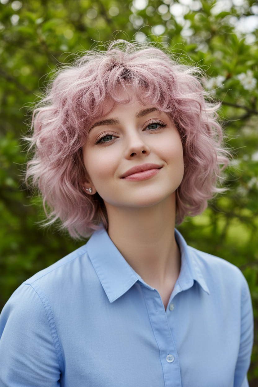 📸 Style 6: The Dusty Rose Reverie **Springtime Whimsy.** Embrace the playful spirit of the season with a dusty rose-gold hue. The soft pastel color turns the bouncy halo into a fluffy, dreamlike cloud. This anime-inspired, fairycore aesthetic is a massive trend for 2026, perfect for the fearless creative looking to make a sweet statement.